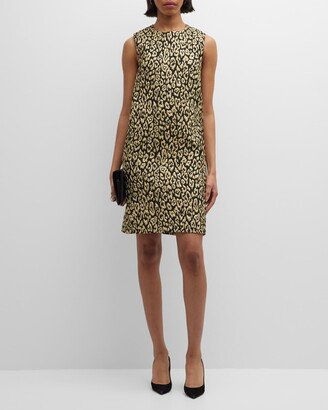 Metallic Leopard Jacquard Sleeveless Shift Dress