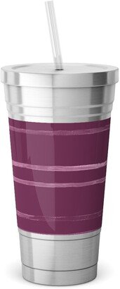 Travel Mugs: Take Flight Stripe - Rasberry Stainless Tumbler With Straw, 18Oz, Purple