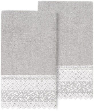 100% Turkish Cotton Aiden 2-Piece White Lace Embellished Bath Towel Set-AC