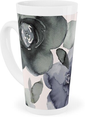 Mugs: Wintery Watercolor Flower Bouquets - Navy Tall Latte Mug, 17Oz, Blue