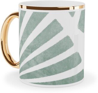 Mugs: Laguna - Green Ceramic Mug, Gold Handle, 11Oz, Green