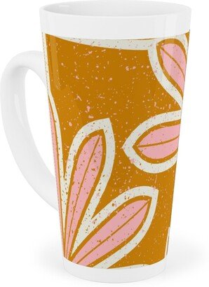 Mugs: Mid Century Palm Leaf Tall Latte Mug, 17Oz, Pink