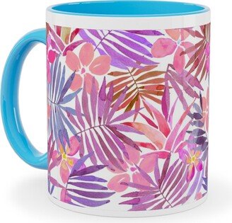 Mugs: Watercolor Tropical Vibes - Pink Ceramic Mug, Light Blue, 11Oz, Pink