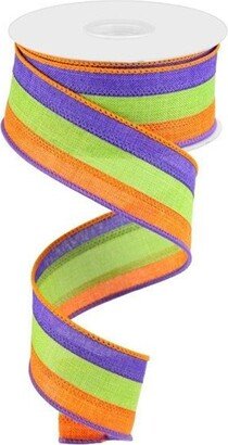 Halloween Ribbon, Royal Burlap Stripe Purple/Lime Green/Orange Wired 1.5