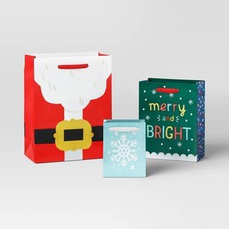 3ct Cub/Large Cub Printed Christmas Gift Bag Santa Belt/'Merry & Bright'/Snowflake - Wondershop™