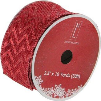 Northlight Wine Red Glitter Chevron Wired Christmas Craft Ribbon 2.5