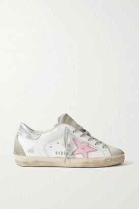 Superstar Distressed Metallic Leather Sneakers - White