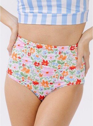 Lime Ricki Swimwear Lime Ricki Women's Painted Floral/Peri Stripe Reversible Ultra High Waist Bottom - 2X