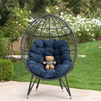HOMEFUN Indoor/Outdoor Patio Wicker Egg Basket Chairs With UV Resistant Cushions and toy bear