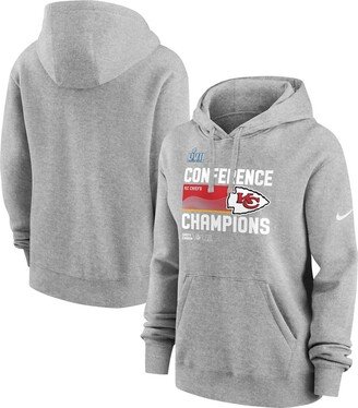 Women's Heather Gray Kansas City Chiefs 2022 Afc Champions Locker Room Trophy Collection Pullover Hoodie