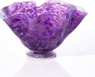 Purple Blown Glass Bowl, Art Bowls, Fluted Home Decor, Ruffled Bowl Decorative, Vase