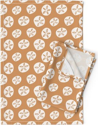 Sea Shell in Caramel Tea Towels | Set Of 2 - Sand Dollars By Riveroakstudio Tan Brown Beach Lake Linen Cotton Spoonflower