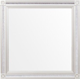 Wooden Square Mirror with Carvings and Bevelled Edges, Silver