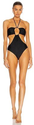 Drawstring Bandeau One Piece Swimsuit in Black