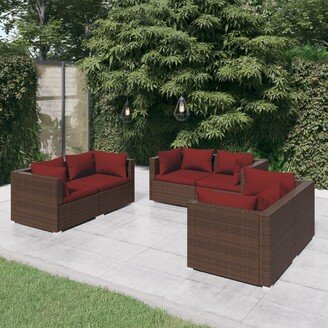 6 Piece Patio Lounge Set with Cushions Poly Rattan Brown - 27.6 x 27.6 x 23.8