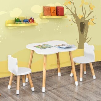 3 Pieces Table and Chair Sets Children Dining Table Cute Bear Shape with Rounded Corners for 1-4 years, White