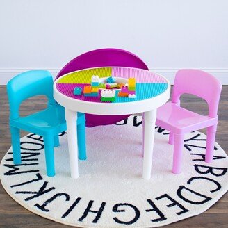 Kids 2-in-1 Plastic Activity Table & 2 Chairs Set, White/Bright Colors