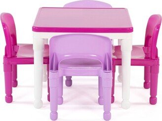 5pc 2 in 1 Square Plastic Activity Kids' Table and Chair Set Pink/Purple