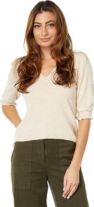 Elbow Sleeve V-Neck Sweater (Oatmeal) Women's Clothing