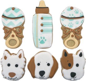 Puppy Dog Themed Baby Assortment - Set Of 6 Crunchy Shortbread Cookies Individually Wrapped By Bakersdozentogo