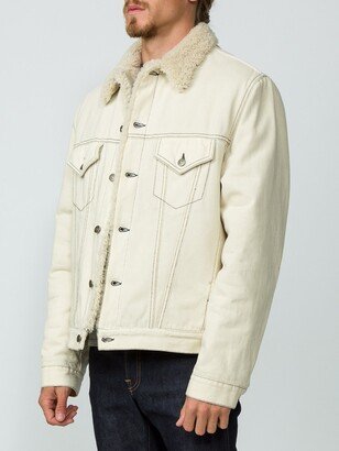 Shearling Lined Denim Jacket With Sketch Snake Print