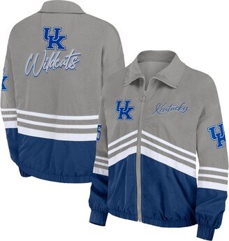 Women's Wear by Erin Andrews Gray Distressed Kentucky Wildcats Vintage-Like Throwback Windbreaker Full-Zip Jacket