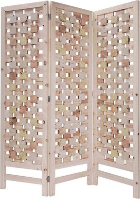 3 Panel Wooden Screen with Interspersed Square Pattern - Cream - 72 H x 59 W x 1 L