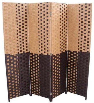 ORE International Hand-crafted 4-panel Brown/ Espresso Paper Straw Weave Screen