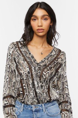 Snakeskin Peasant-Sleeve Bodysuit