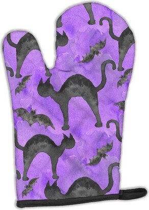 Watecolor Halloween Black Cats on Purple Oven Mitt