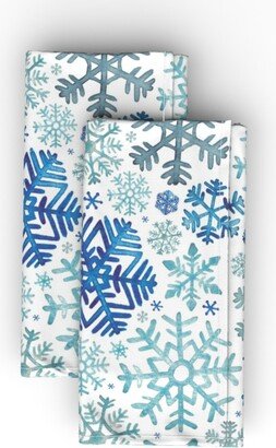 Cloth Napkins: Christmas Snowflakes - Blue Cloth Napkin, Longleaf Sateen Grand, Blue