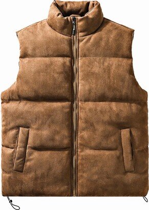 Akklian Women's Zip Up Suede Vest Quilted Puffer Vest Casual Jacket Coat Sleeveless Chamois Leather Padded Gilet with Pockets