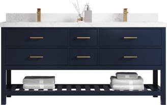 Parker 72 In. W X 22 D Double Sink Bathroom Vanity in Navy Blue With Quartz Or Marble Countertop | Modern Vanity Premium Q