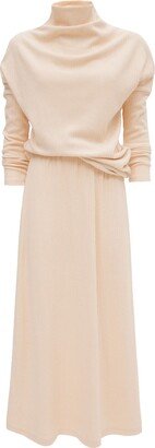 Julia Allert Beige Rib Knit Suit Asymmetric Blouse & Basik Skirt