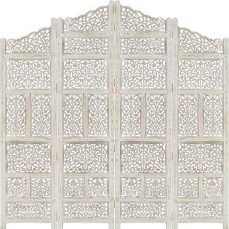 Hand carved 4-Panel Room Divider White 63x65 Solid Mango Wood