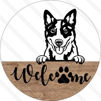 Welcome Sign - Heeler Blue Red Dog Owner Paw Metal