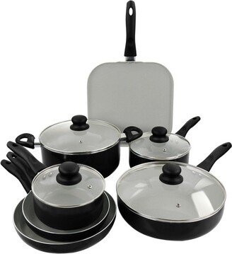 Home Gazebo Ceramic Nonstick Aluminum 11 Piece Cookware Set in Black