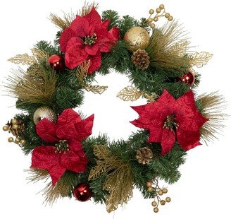 Northlight Poinsettias and Ball Ornaments Artificial Christmas Wreath - 24-Inch, Unlit