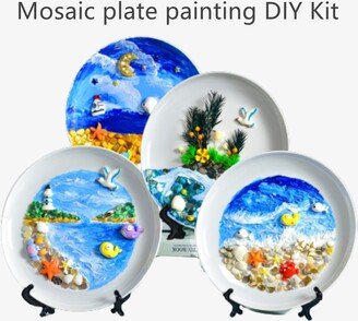 Mosaic Resin Plate Painting Diy Kit, Glass Kit, Mosaic Decor Tray, Diy Craft Kit For Adult Kid, Birthday Diy Gifts