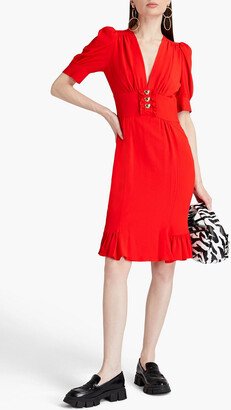 Ruffled gathered silk-blend crepe dress