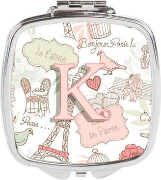 CJ2002-KSCM Letter K Love in Paris Pink Compact Mirror