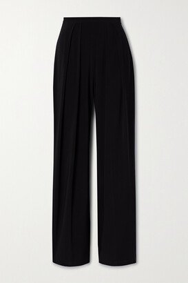 Pleated Stretch-jersey Straight-leg Pants - Black