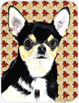 SC9239LCB Chihuahua Fall Leaves Portrait Glass Cutting Board