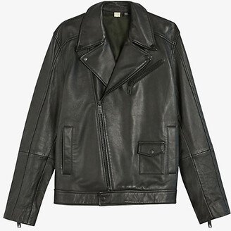 Mens Black Carve Oversized Leather Biker Jacket