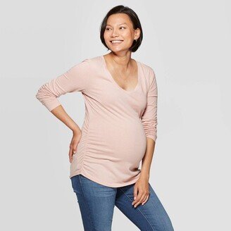 Long Sleeve Scoop Neck Shirred Maternity T-Shirt - Isabel Maternity by Ingrid & Isabel™ Smoked XS