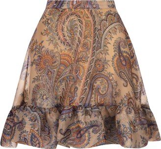 Beige Paisley Mini Skirt