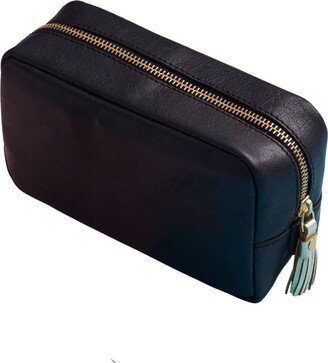 Vida Vida Black Leather Make-Up Bag With Gold Tassel