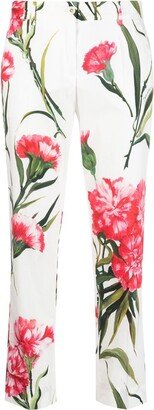 Carnation-print cropped trousers