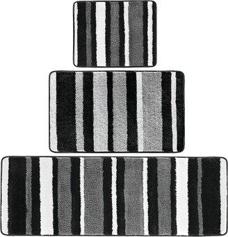 mDesign Striped Microfiber Bathroom Spa Mat Rugs/Runner, Set of 3 - Black/Gray