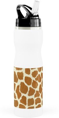 Photo Water Bottles: Giraffe Spots Stainless Steel Water Bottle With Straw, 25Oz, With Straw, Brown